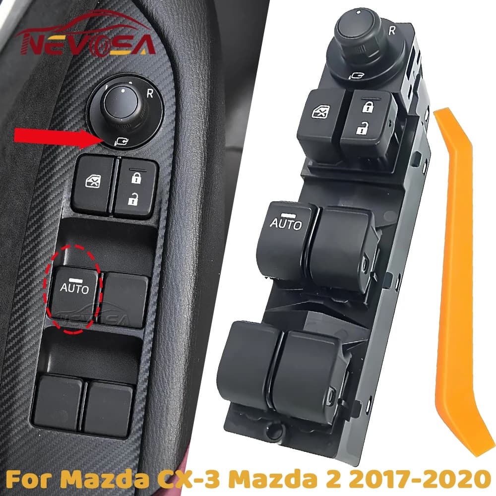 Driver sinistro per Mazda 2 CX3 2017 2018 2019 2020 Interruttore di comando alzacristallo elettrico principale 1 pulsante automatico in vetro DG4S66350 DG4S-66-350
