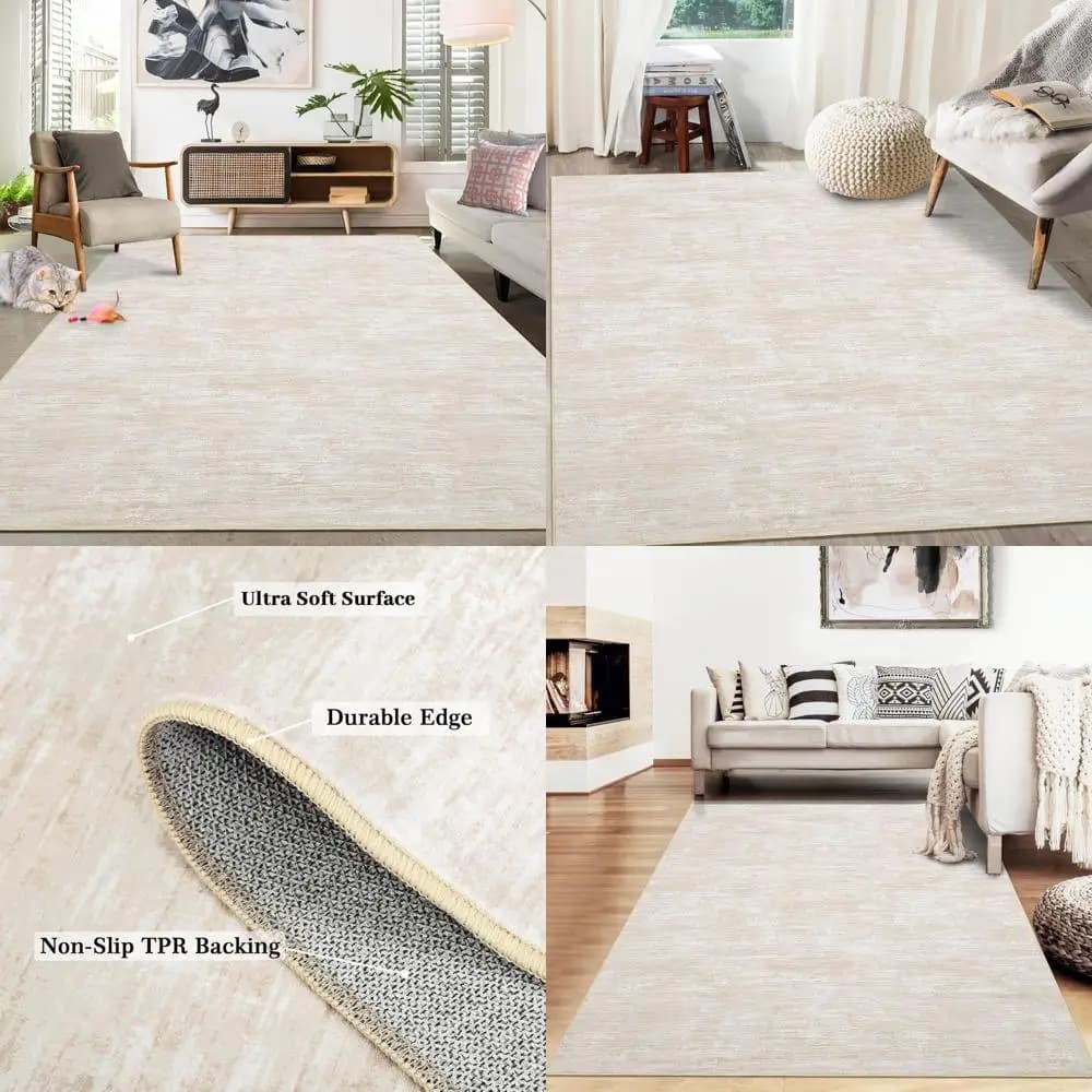 Modern Carpet Abstract Beige 9x12 for Living Room, Dining Room, Bedroom - Washable in Washing Machine, Non-slip, Resistant to Macchie for Home