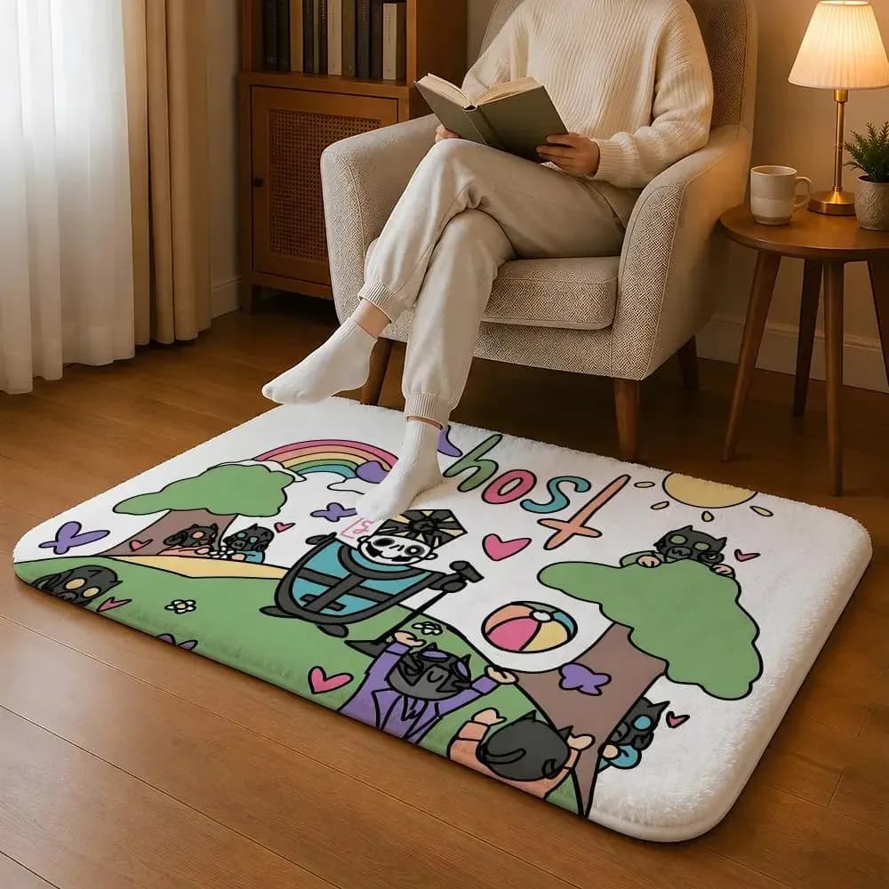 Rock G-Ghost Heavy Metal Band Floor Mat Machine Washable Soft Flannel Area Rug, Non-Slip Absorbent Floor Mat for Living Room