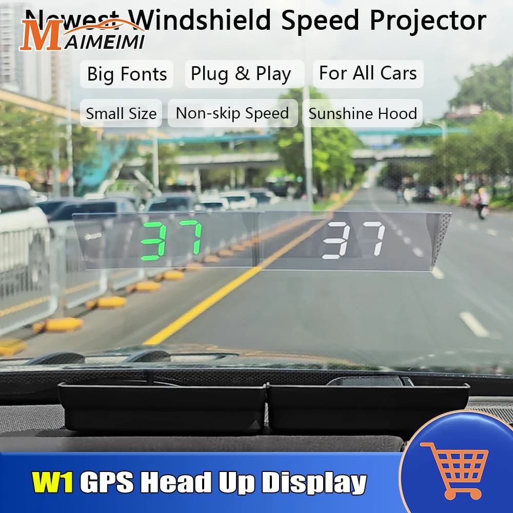 W1 Car HUD Head Up Display Proiettore per parabrezza Tachimetro GPS digitale KMH per camion SUV Accessori elettronici per auto moto