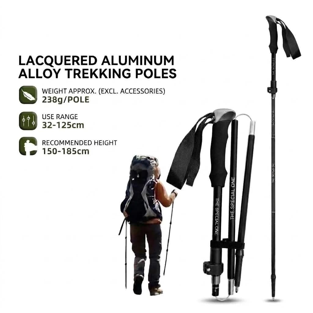 Adjustable Foot Trekking Stick in Light Aeronautic Aluminum with Metal Block and Comfortable Handle in Cork and EVA Foam