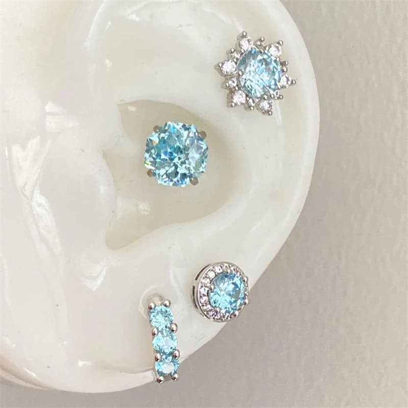 1 pz lucido blu zircone acciaio inossidabile orecchio osso chiodo pieno di strass viti orecchini per le donne coclea piercing gioielli per il corpo