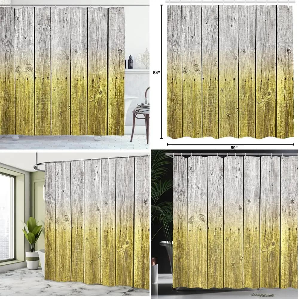 Tenda da doccia in stile country con design a pannelli in legno e toni digitali per un accogliente arredamento da bagno