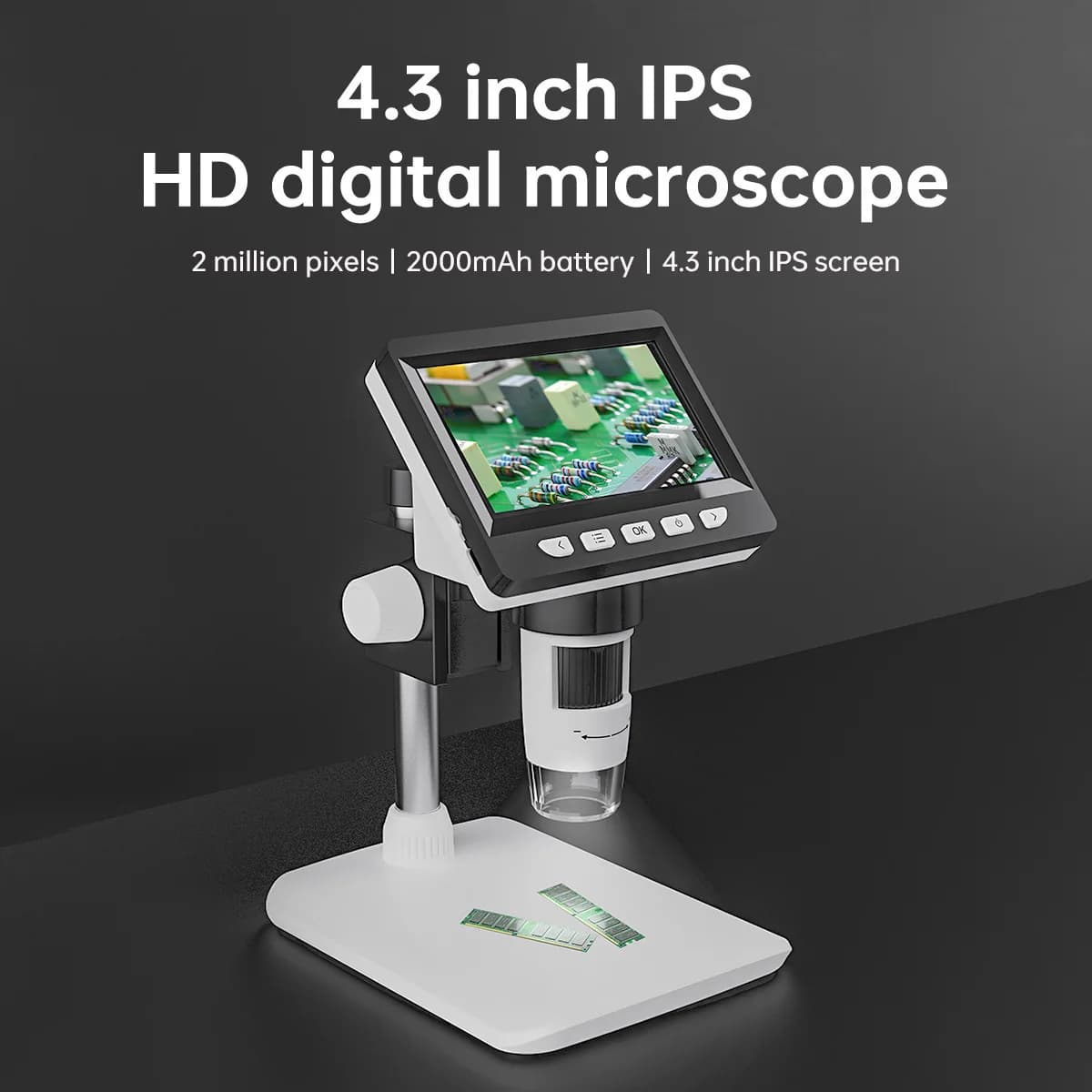 Microscopio digitale elettronico portatile da 4.3 pollici 1000X 2mp microscopio a moneta lente d'ingrandimento fotocamera 1080p Video microscopio