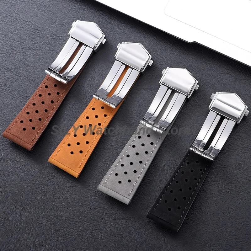 20/22mm 24mm Matte Cow Leather Watchband Folding Buckle Straps for Tag Heuer Watchband for Carrera Series Business Bracelet Belt