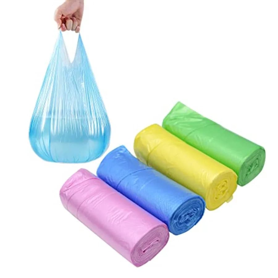 4 GALLON Bathroom Trash Bags, 4 Rolls/ Counts Small HANDLES Garbage Bags for Office, Bathroom Wastebasket Waste Bin Colorful Po