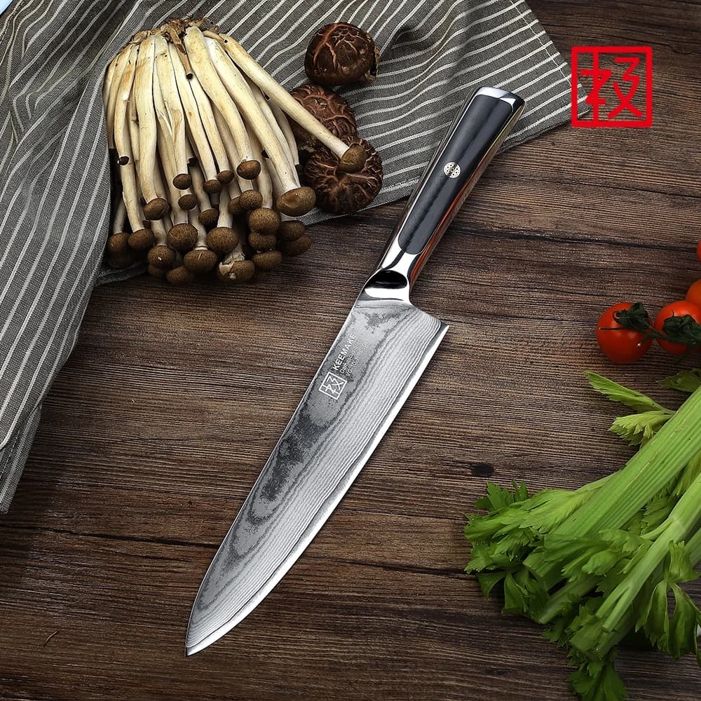 KEEMAKE Coltelli da chef professionali Lama in acciaio di Damasco ultra affilato Taglio di carne Verdura Frutta Coltello per affettare Utensili da cucina