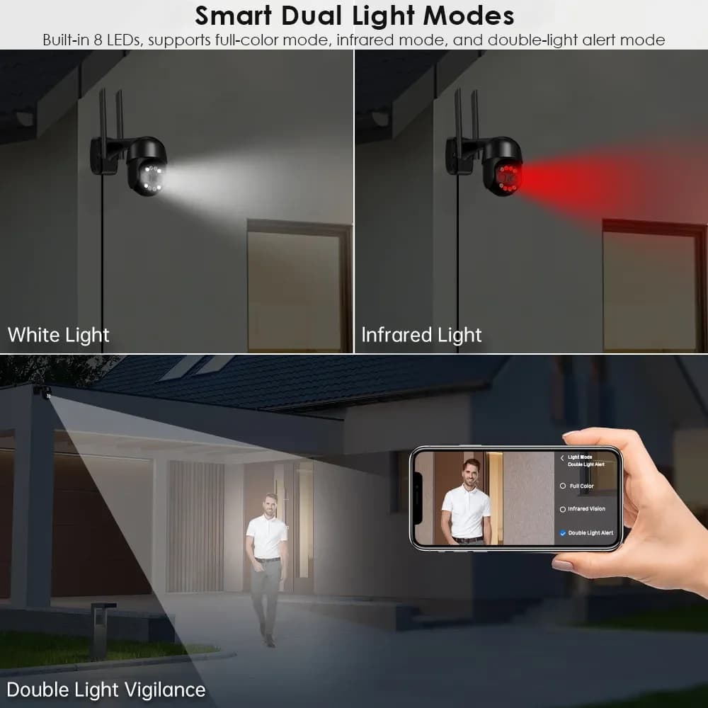 BESDER 8MP 4K PTZ Telecamera IP Zoom 8x Doppio obiettivo Rilevamento umano Telecamera CCTV 4MP Smart Home Telecamera di sorveglianza Wifi esterna APP ICSEE