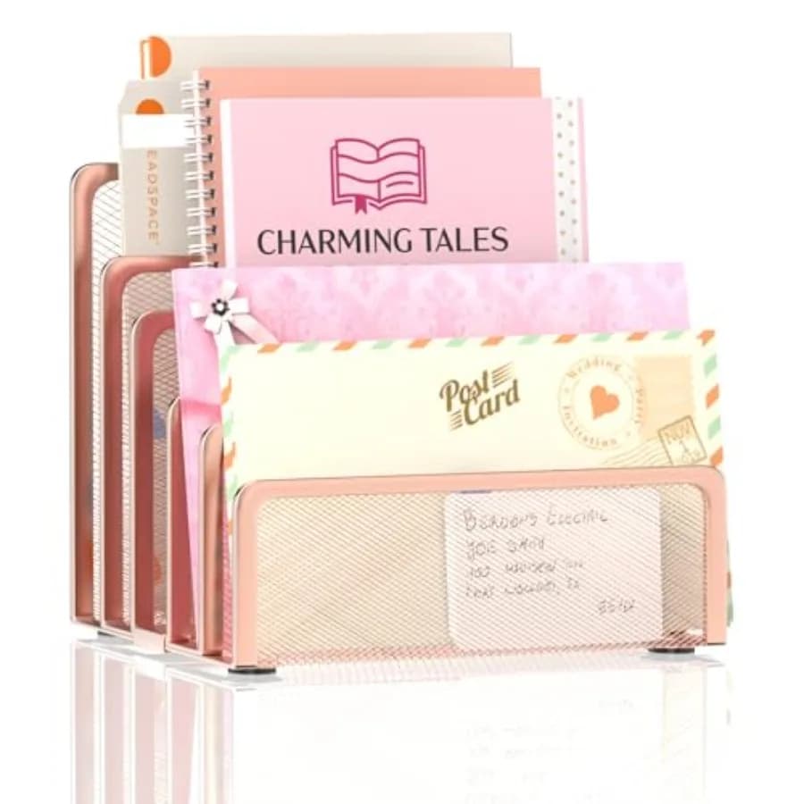 Mail Organizer Countertop with 5 Slot, Metal Mail Holder for Desk, File Holder Letter Sorter for Envelope, Bill and Document