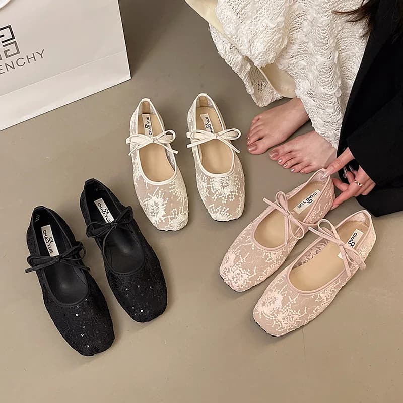 Scarpe singole in mesh traspirante per donna Zeppa nascosta Bowknot Scarpe Mary Jane poco profonde Moda Ballerine con punta tonda Mocassini