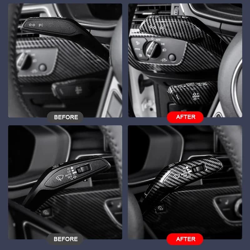 Per LHD Audi A4 B9, A6 C8 Copertura protettiva in grana di carbonio sulla asta dell'interruttore della luce, asta dell'interruttore del tergicristallo, asta dell'interruttore del sistema di controllo Cruiser