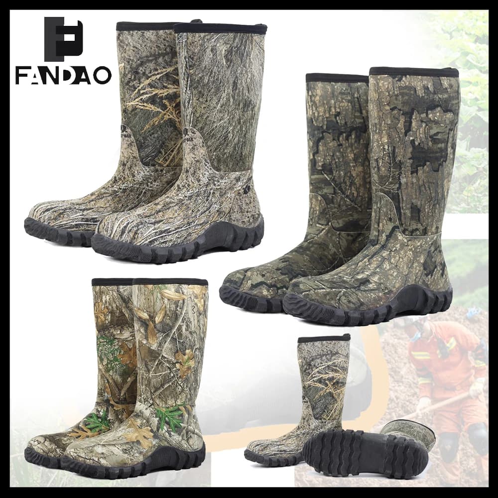 Stivali da pioggia tattici foderati in pile Stivali da cacciatore di calore mimetico Stivali da pesca impermeabili antiscivolo per esterni per escursioni in campeggio