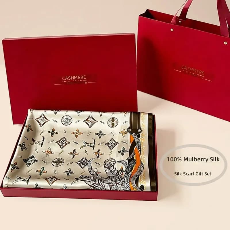 2026 100% Mulberry Silk Square Scarf 65cm Gift Box for Mother's Day Mother-in-Law New Year