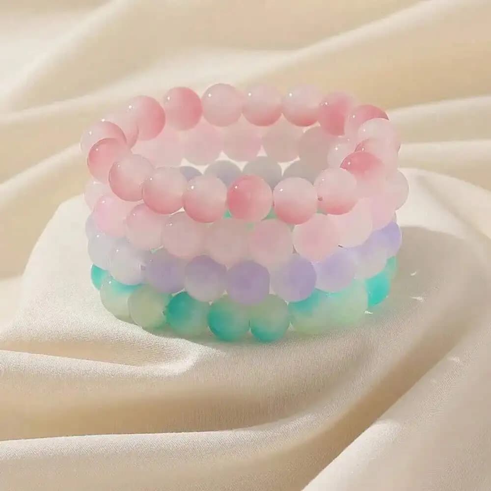 Set di braccialetti con perline di vetro multicolor da 8 mm per donna