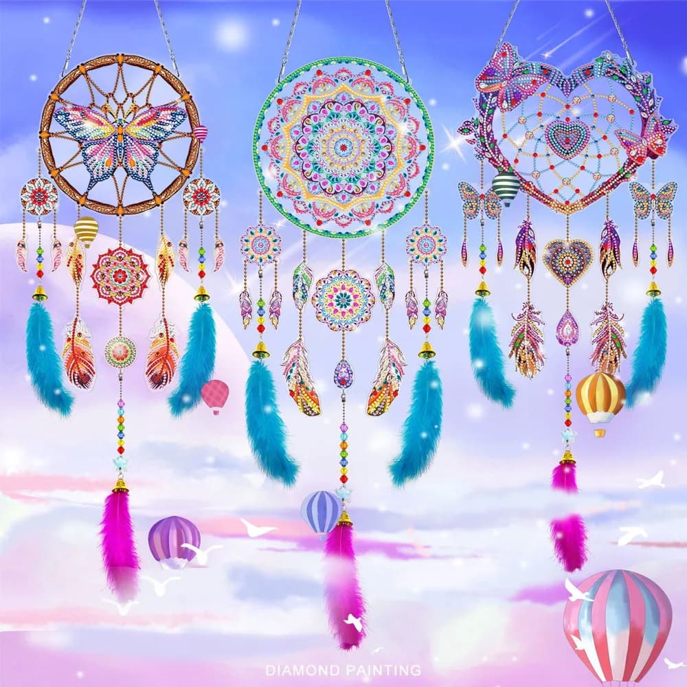 DIY Diamond Painting Wind Chime pendant.Handmade diamond stickers outdoor porch decoration butterfly hummingbird DIY pendant