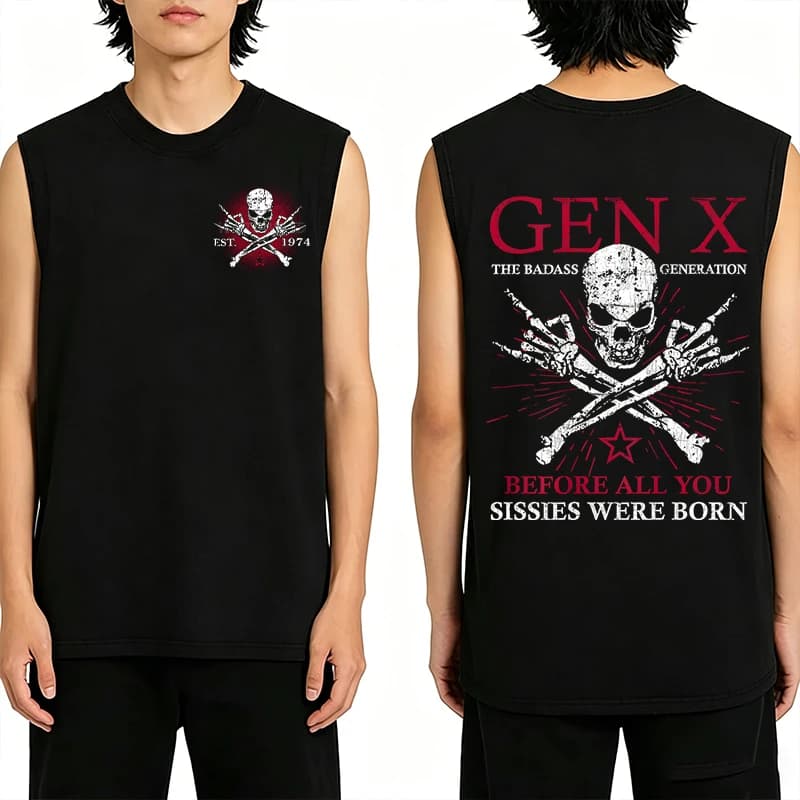 Cotton Fun Gen X Tank Tops for Man Women Vintage 1965 To 1980 Print The Badass Generation Raised By Skulls Sleeveless Vest