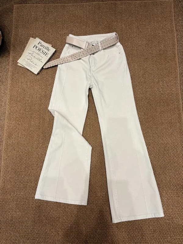 Jeans a Vita Alta Svasati da Donna, Pantaloni Casual Primavera 2026, Gamba Dritta alla Moda con Cintura, Denim 19417