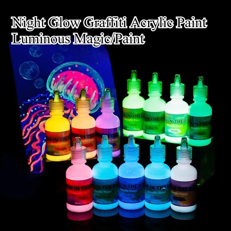 30ml 12/18 Color Luminous Paint Set DIY Wall Painting Paper Glass Fabric Painting Graffiti Coloring Acrylic Fluorescent Paint