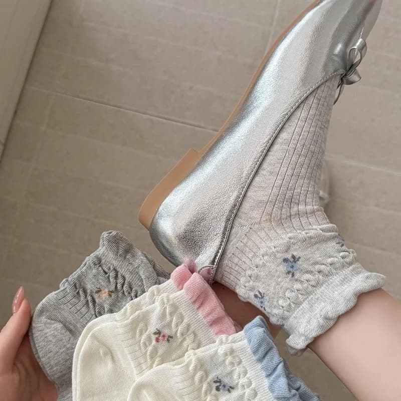 Calzini Corti da Donna Nuova Moda Primavera Estate, Calzini alla Caviglia con Fiori Carini in Cotone Traspirante Stile Coreano per Ragazze