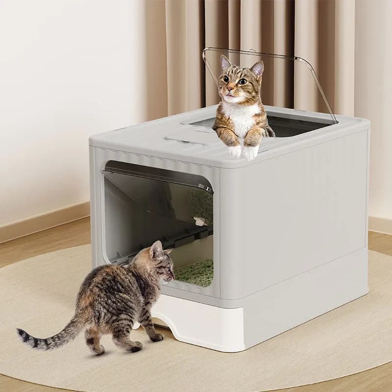 Lettiera per gatti portatile e pieghevole con coperchio antispruzzo e paletta in plastica - Toilette per animali domestici facile da pulire e installare con coperchio