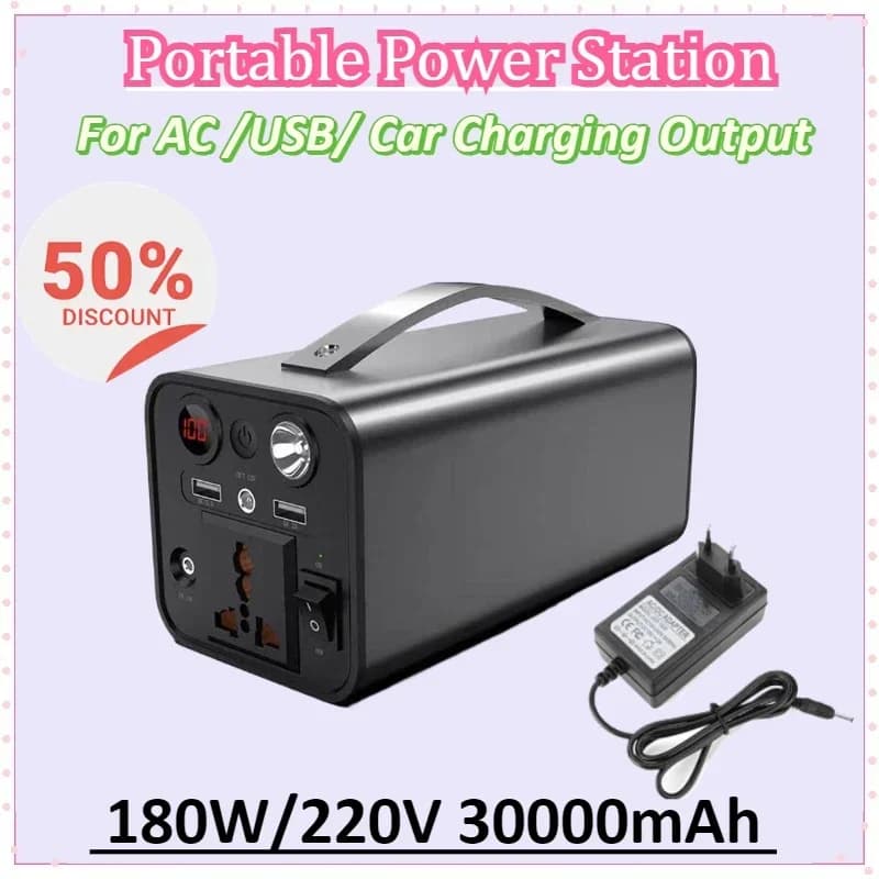 Generatore solare portatile 180W 220V 30000mAh per AC /USB/uscita di ricarica per auto Batteria di ricambio esterna Powerbank