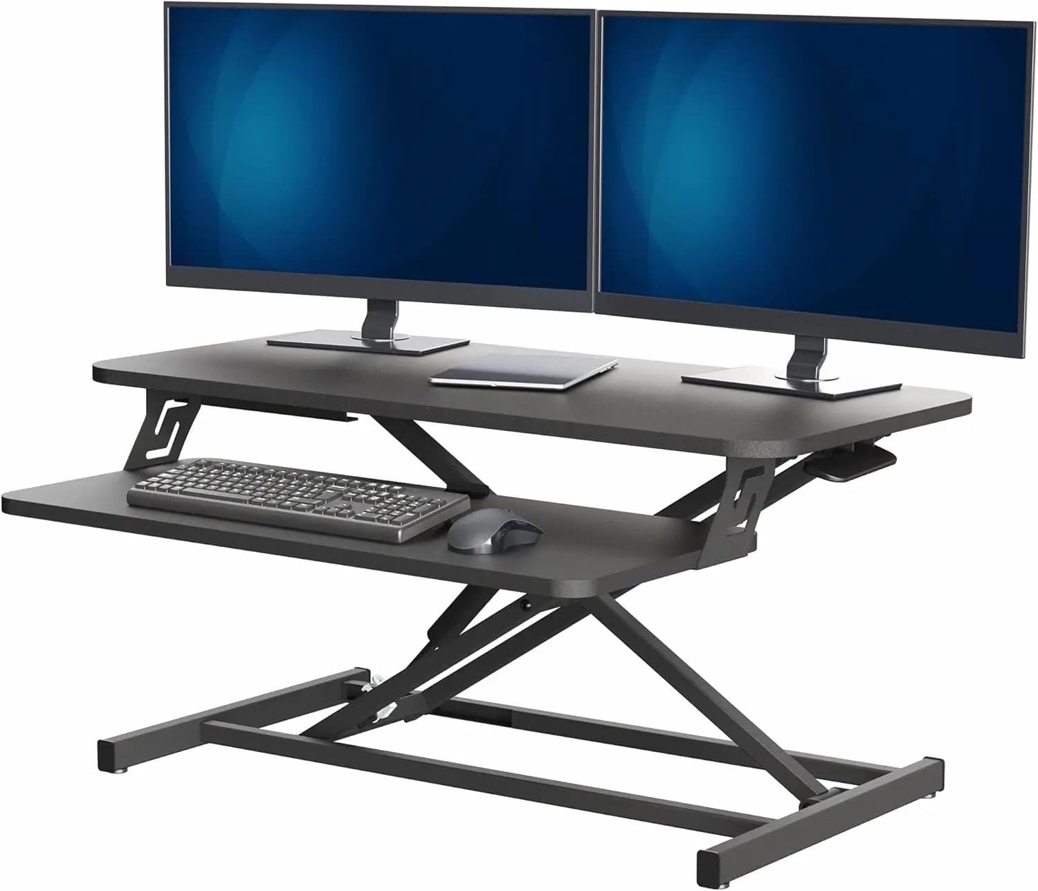 Convertitore per Scrivania Regolabile da 32 Pollici, Postazione di Lavoro con Doppio Monitor da Seduti a in Piedi in Nero