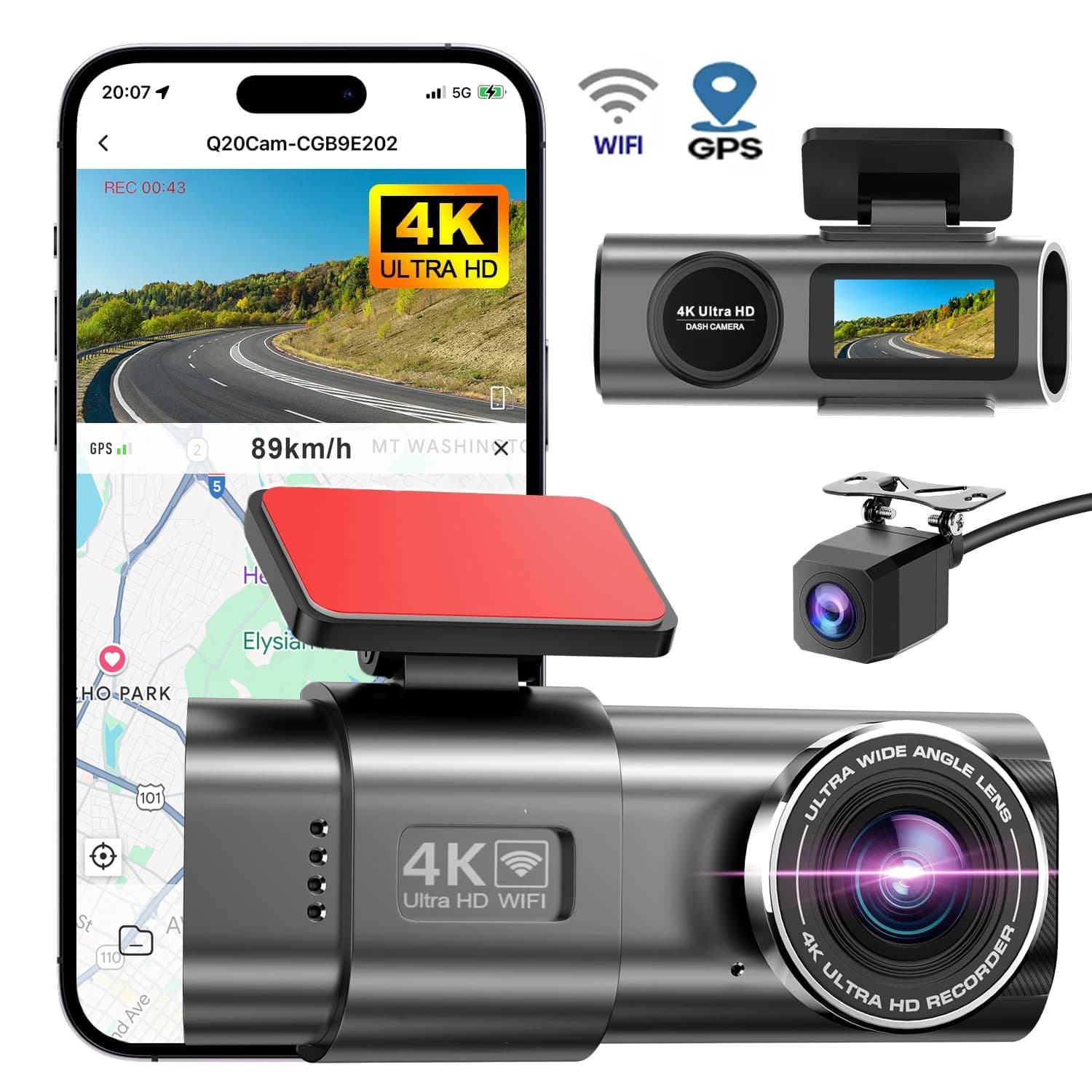 4K Dash Cam Mini telecamera registratore GPS Wifi doppia lente con telecamera retrovisiva 1080P 24 ore di parcheggio visione notturna scatola nera per auto