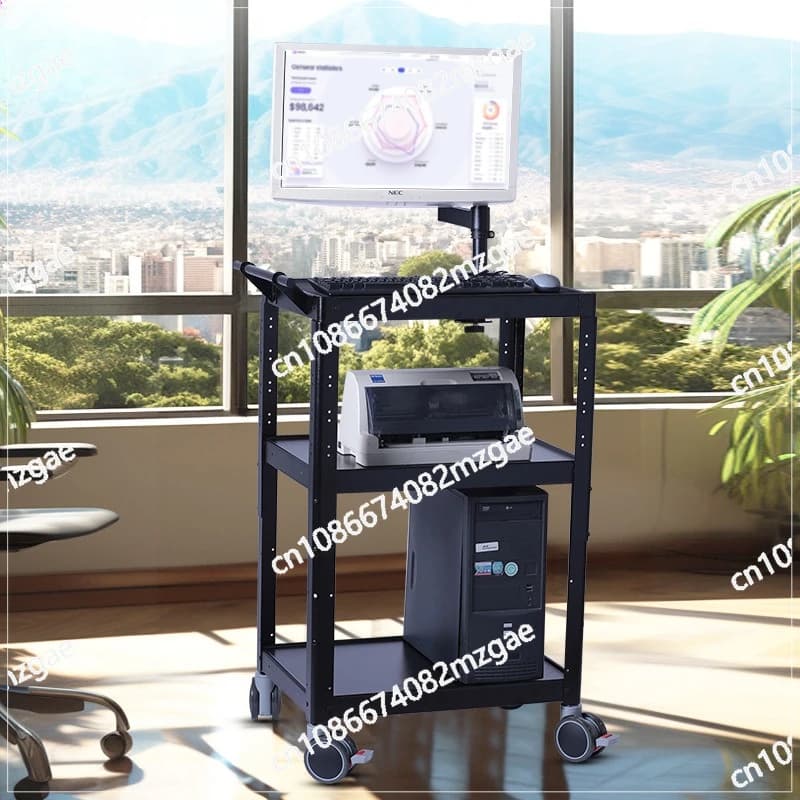 Mobile Computer Cart P97-12 with Adjustable Height Support for Operations in Server Room and Using Printers/Monitor
