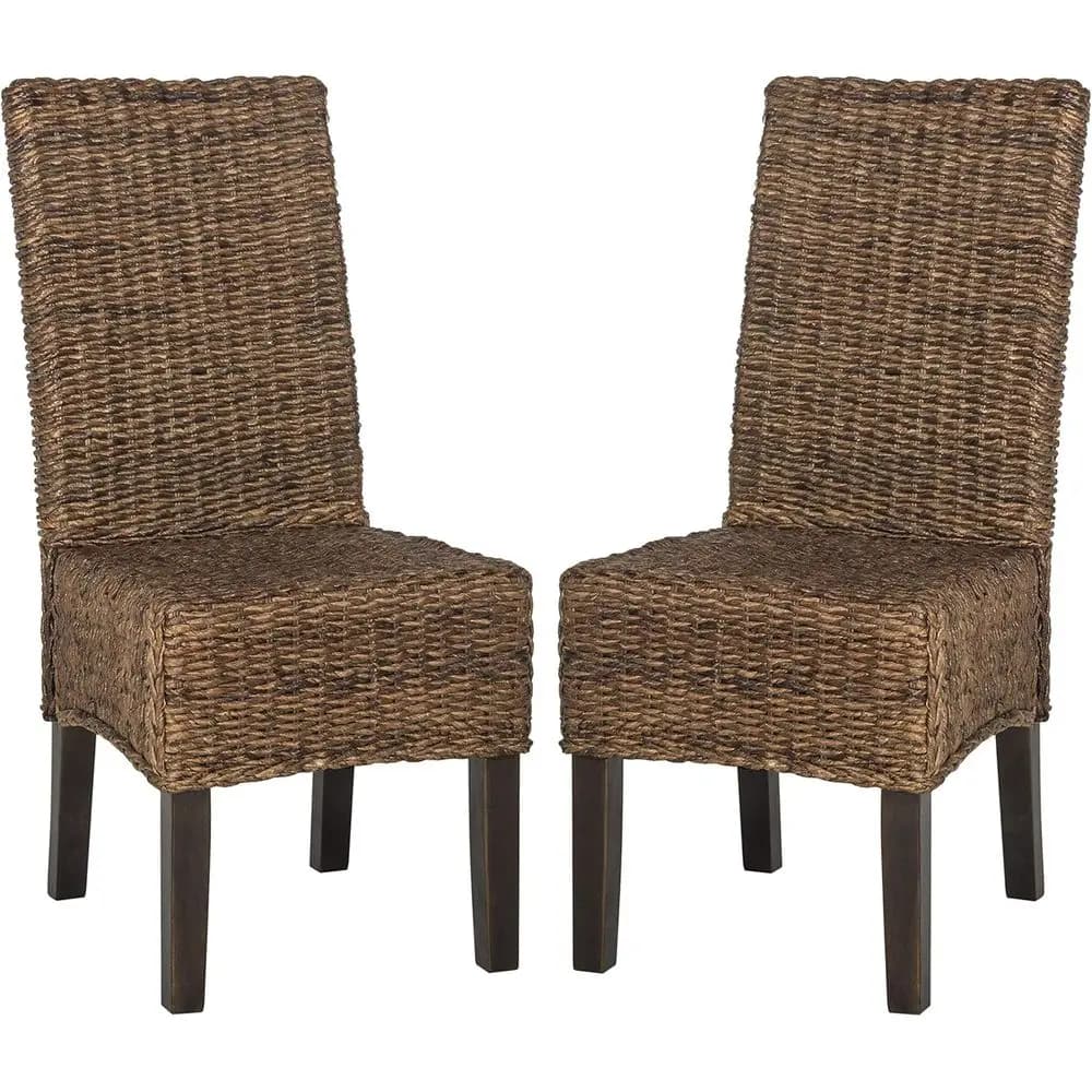 Set di 2 sedie da pranzo Home Collection Avita in rattan marrone e vimini di abaca, sedie da pranzo intrecciate con gambe in legno massello, altezza 18 pollici