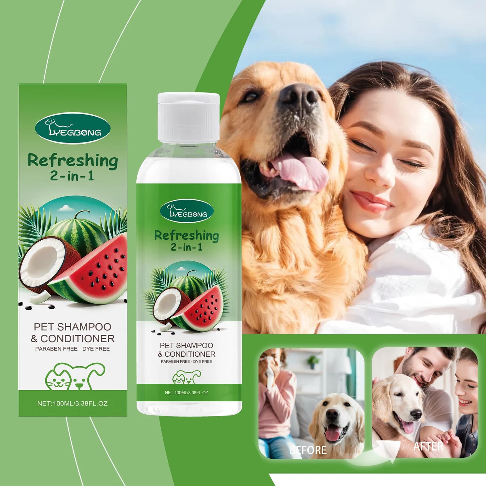 YEGBONG Refreshing 2-In-1 Pet Shampoo And Conditioner Itch Skin Moisturizing Dirt Odor Removal Conditioner Dog Shower Gel