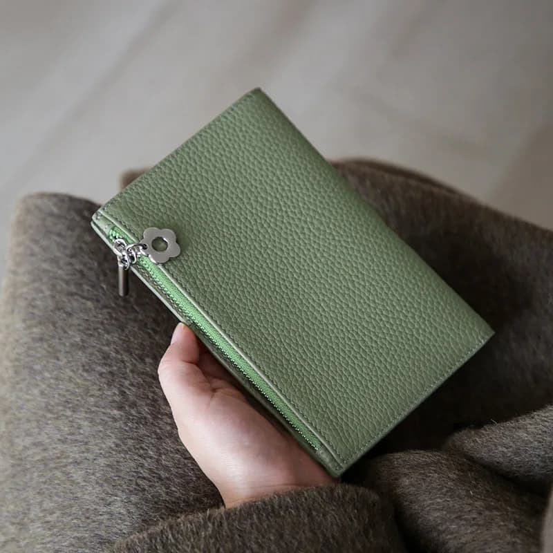 Vintage Grain PU Bi-fold Passport Holder, Unisex Multi-card Wallet, Zipper Coin Purse, Portable Travel Document Pouch