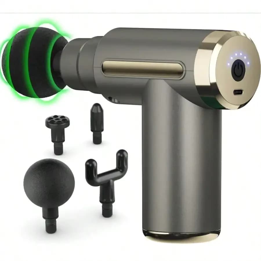 [Pistola per massaggio elettrica] Pistola per massaggio elettrico portatile al litio 1200*2 - 4 testine massaggianti sostituibili, modalità a 6 velocità, massaggio muscolare profondo, allevia la tensione muscolare, per massaggio di corpo, schiena e collo con schermo LCD