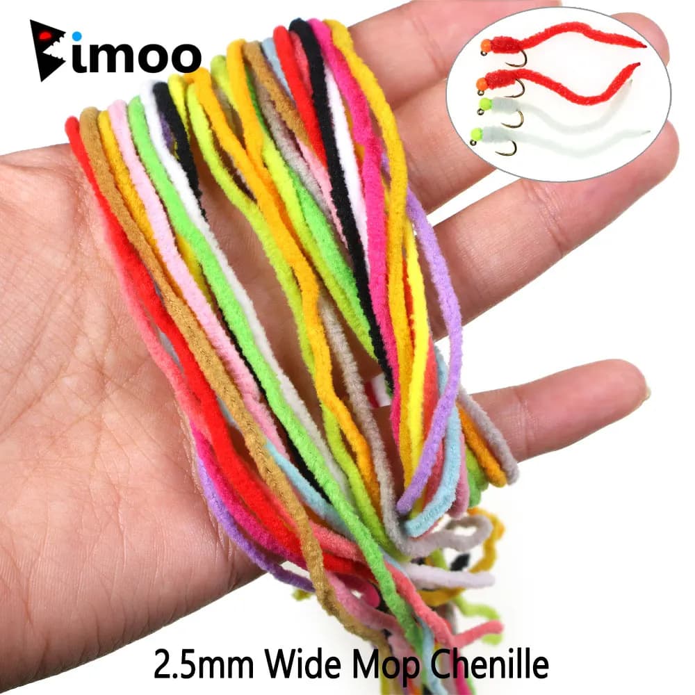 Bimoo 15 confezioni mix 2,5 mm di larghezza mop ciniglia materiale per legare mosche per vermi Squirmy Caddis ninfi piccolo mop mosche esche da pesca alla trota