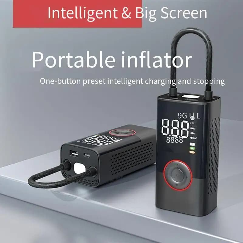 Compressore d'aria portatile con display a doppio schermo: avviamento di emergenza per auto wireless con funzione Power Bank