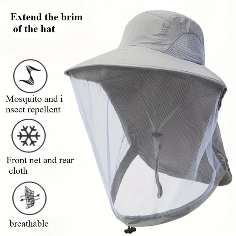 Outdoor Anti Mosquito Hat Summer Anti UV Sun Protective Fishing Cap Breathable Mesh Face Cover Camping Hiking Insect Hat-AT20