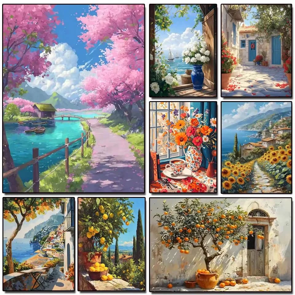 Diamond Painting Mediterranean Scenery Diamond Mosaic Handmade Art Exquisite Creative Gift Home Decoration