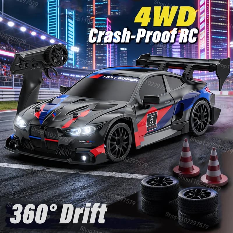 New 4WD 1:24 Scale RC Drift Car 2.4GHz 20KM/H High Speed M4 Racing Sport Toy Car LED Lights with Extra Tires Toy Kid Adult Gifts