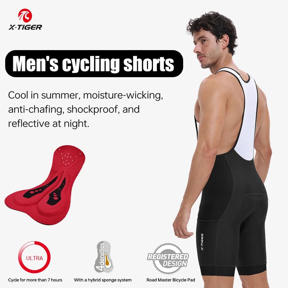Men's X-TIGER Cycling Shorts with High Life, Breathable, Rapid Drying, MTB and Road Bike, with 2 Side Pockets and Professional Padding