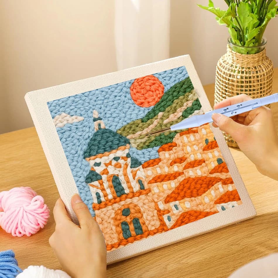 Punch Needle Embroidery Starter Kits Landscape Cross stitch kits Punch Needle frame for adults Diy Gift Craft Supplies