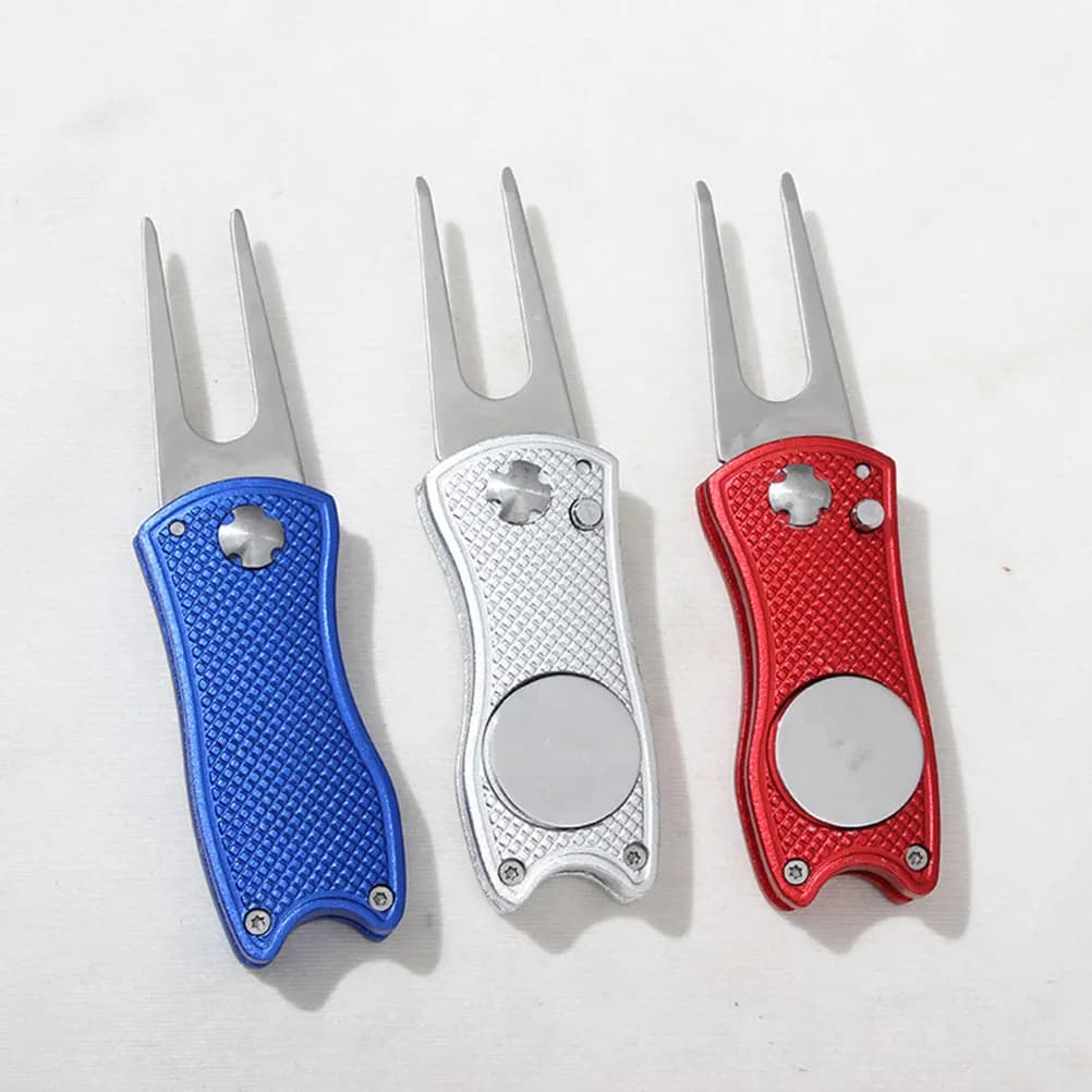 Set di 3 Attrezzi per Riparazione Divot da Golf in Acciaio Inox, Pieghevoli, Leggeri e Portatili, con Marcatore per Palline, Accessorio per Allenamento Golf