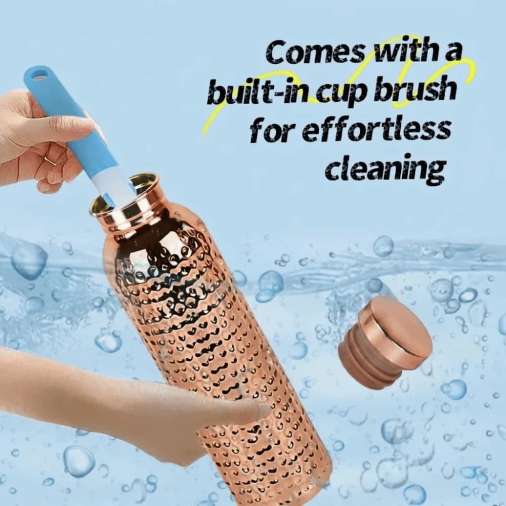 800ML Electroplated Copper Water Bottle Leakproof 304 Stainless Steel Drinking cup Anti-Slip Grip Portable Hammer Pattern Bottle