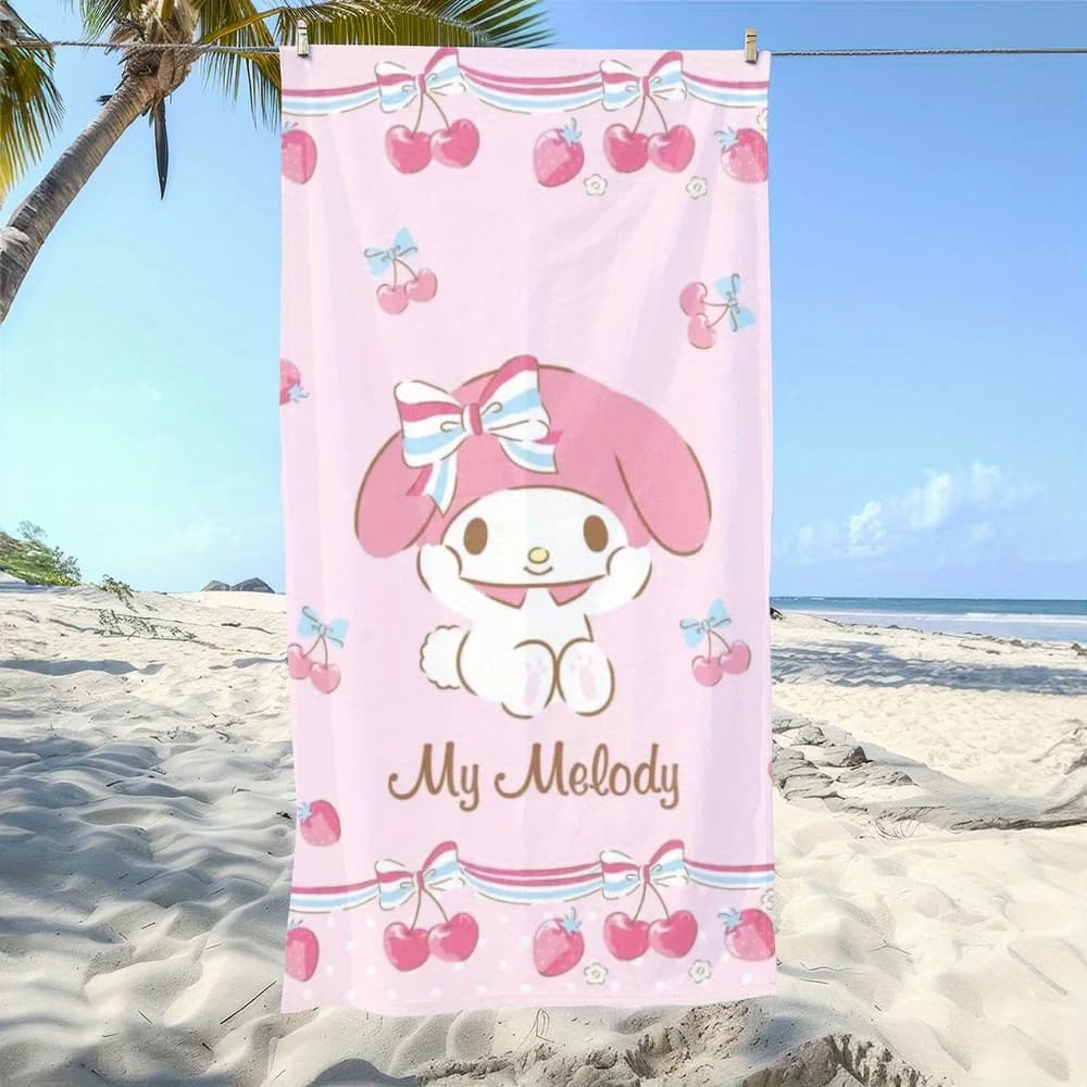 Asciugamano da spiaggia Sanrio My Melody Cherry - Poliestere, leggero, ad asciugatura rapida, morbido, unisex, per nuoto, viaggi, campeggio, surf