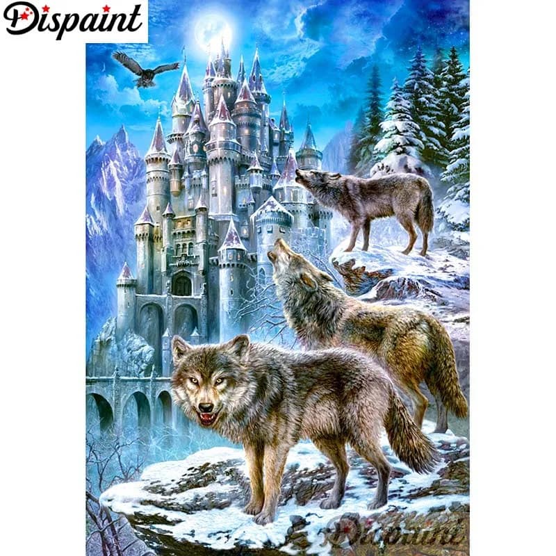 Dispaint Pieno Quadrato/Rotondo Trapano 5D Pittura Diamante FAI DA TE "Animale lupo scenario" 3D Ricamo Punto Croce Complementi Arredo Casa Regalo A11154