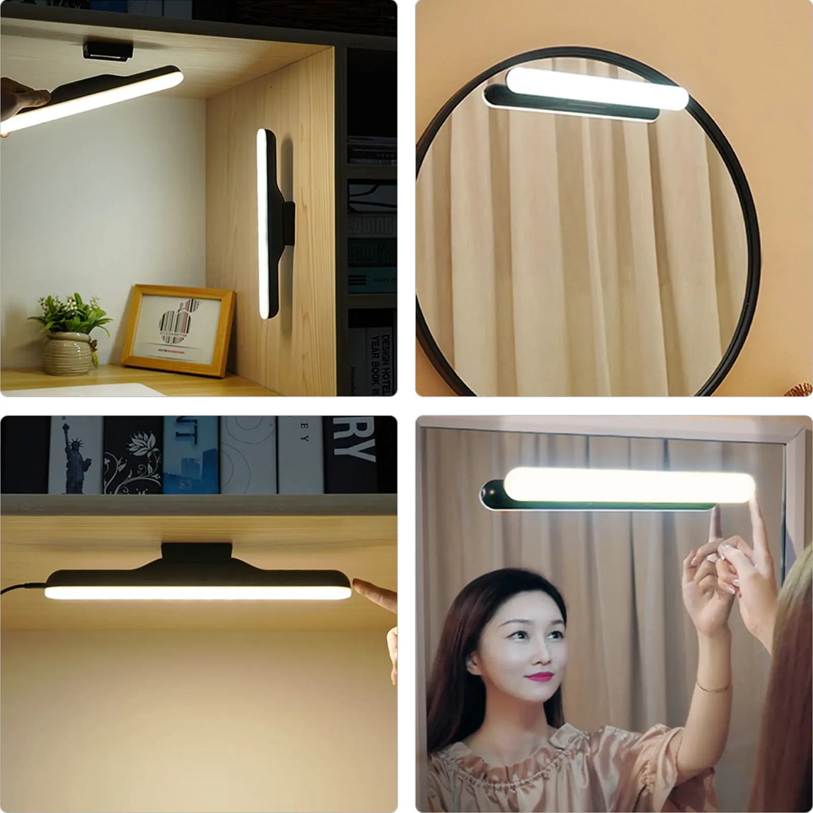 Lampada a LED per Specchio da Bagno, Leggera in ABS, con Accensione/Spegnimento Magnetico Touch, Luce di Riempimento per Trucco, Funzionamento a Batteria, Portatile