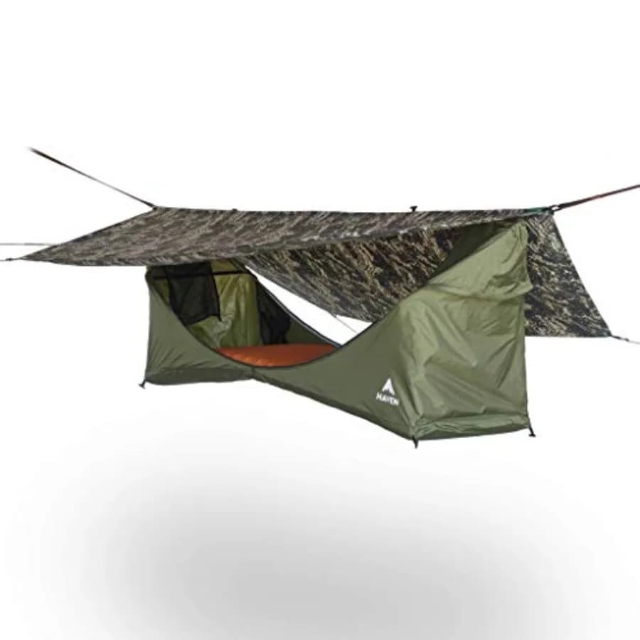Tenda Amaca Pieghevole Impermeabile con Zanzariera, Tappetino Isolante e Telo Antipioggia per Avventure all'Aperto in Nero