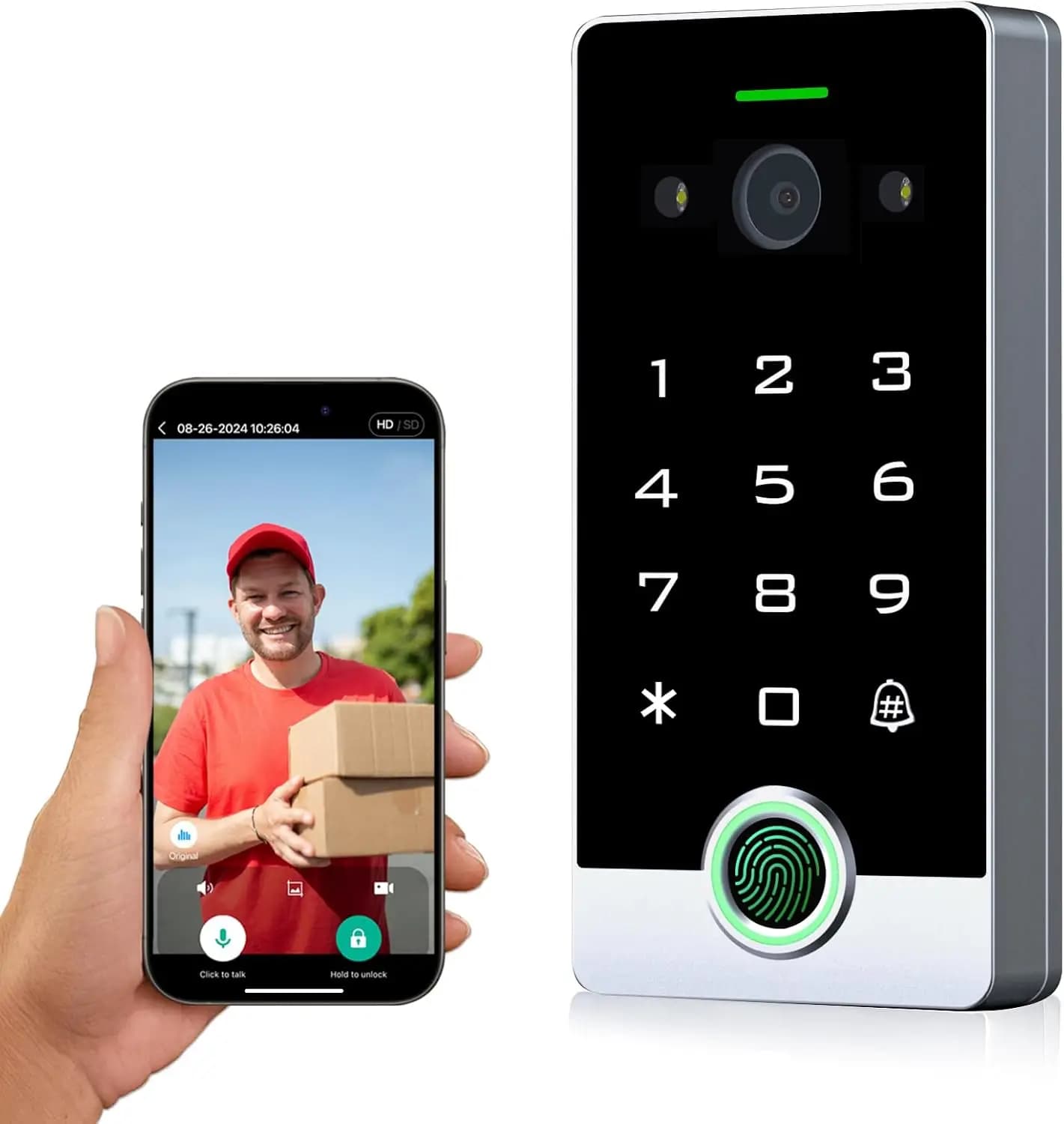 Videocitofono Smart WiFi con Tastiera a Impronta Digitale, Telecamera 1080P con Visione Notturna, Sblocco Remoto tramite App
