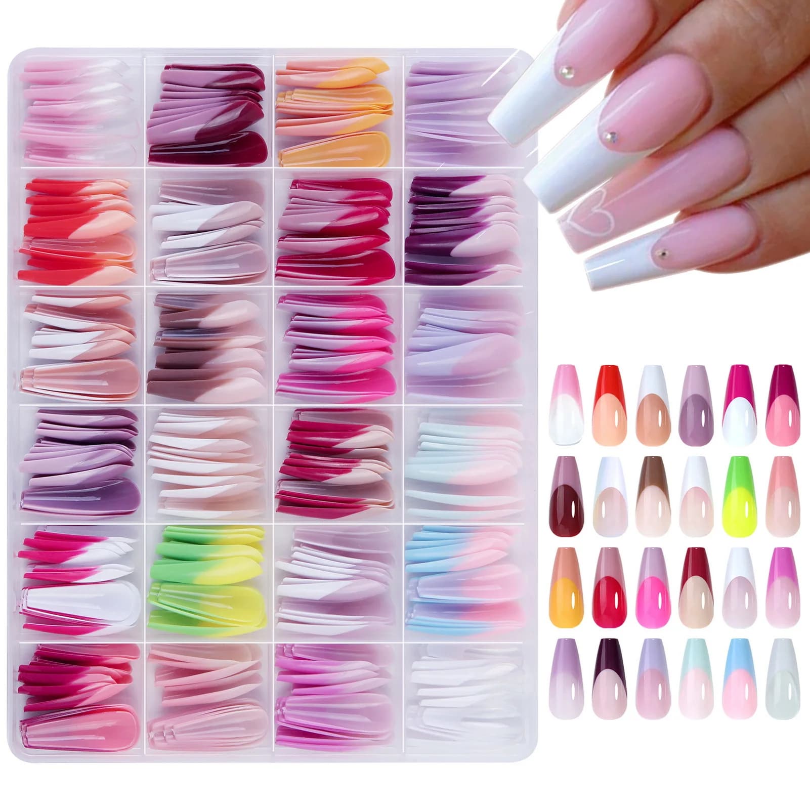 288 pezzi punte francesi colorate unghie finte estensione manicure fai da te lungo bara stampa sulle unghie riutilizzabile copertura completa unghie finte art