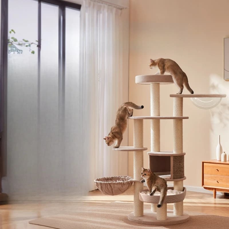Tiragraffi per gatti in legno massello, con cuccia integrata, grande, per gatti Maine Coon, con elementi in canapa per uso domestico