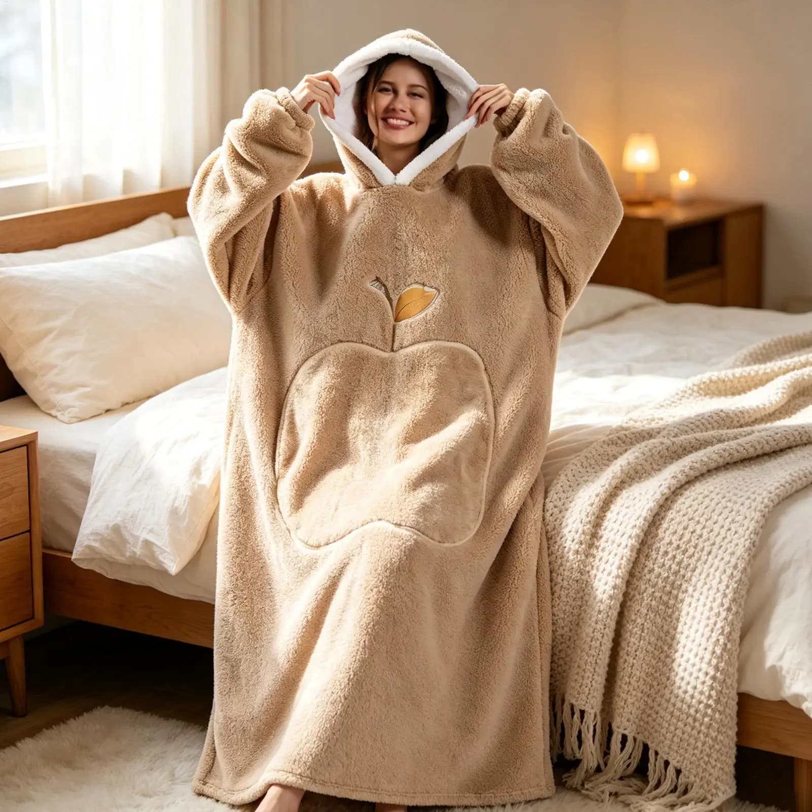 Oversized Hoodie Blanket Warm Pullover Fleece Oversized With Pocket Winter Wearable Blanket Hoodie For Camping Trip Party Dog