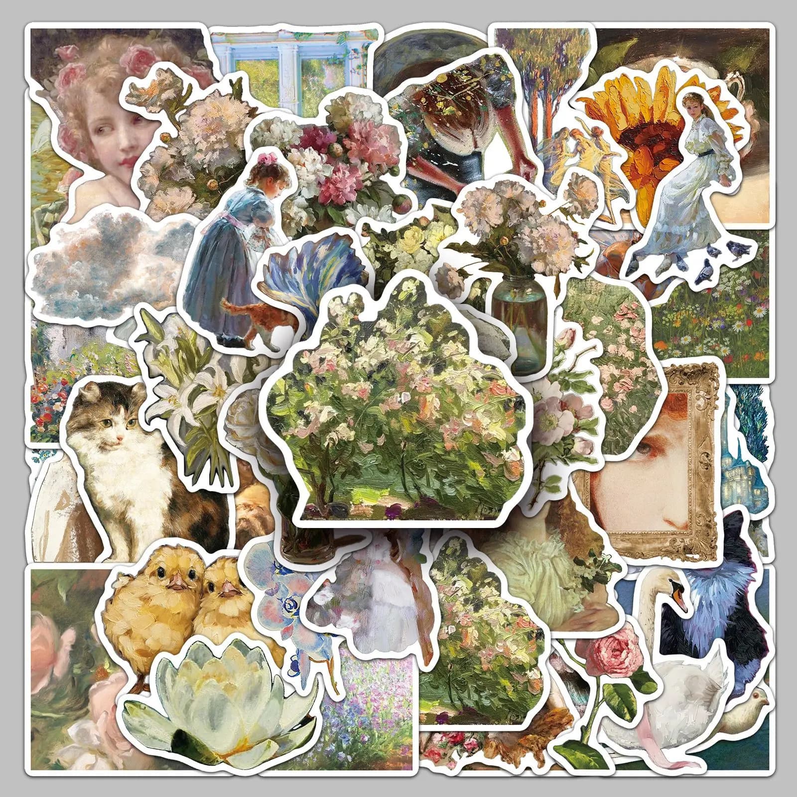 50PCS Retro Oil Painting Cartoon Western Creative Art Graffiti Handbook Luggage Laptop Sticker